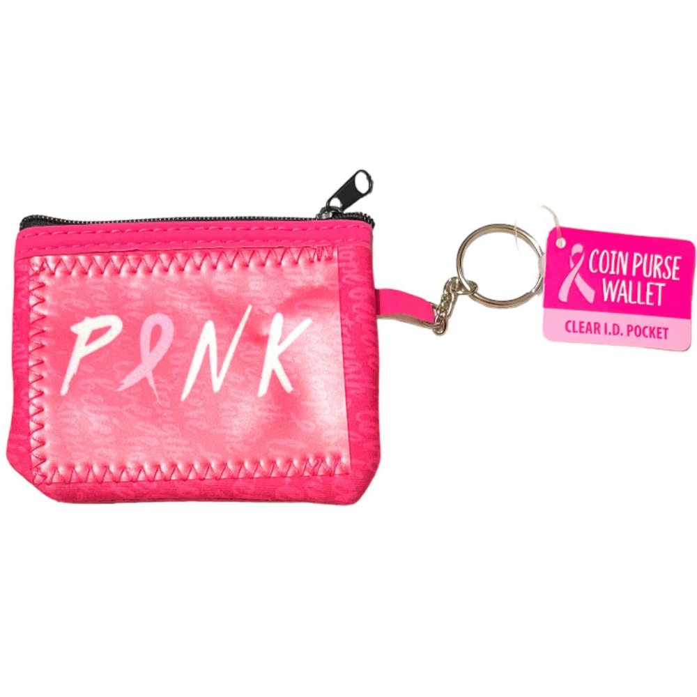 Breast Cancer Awareness Neoprene I.D. Wallet Coin Purse w/ Key Ring